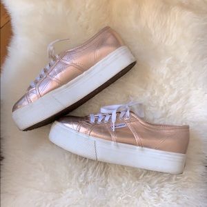 Rose gold Superga platform sneakers